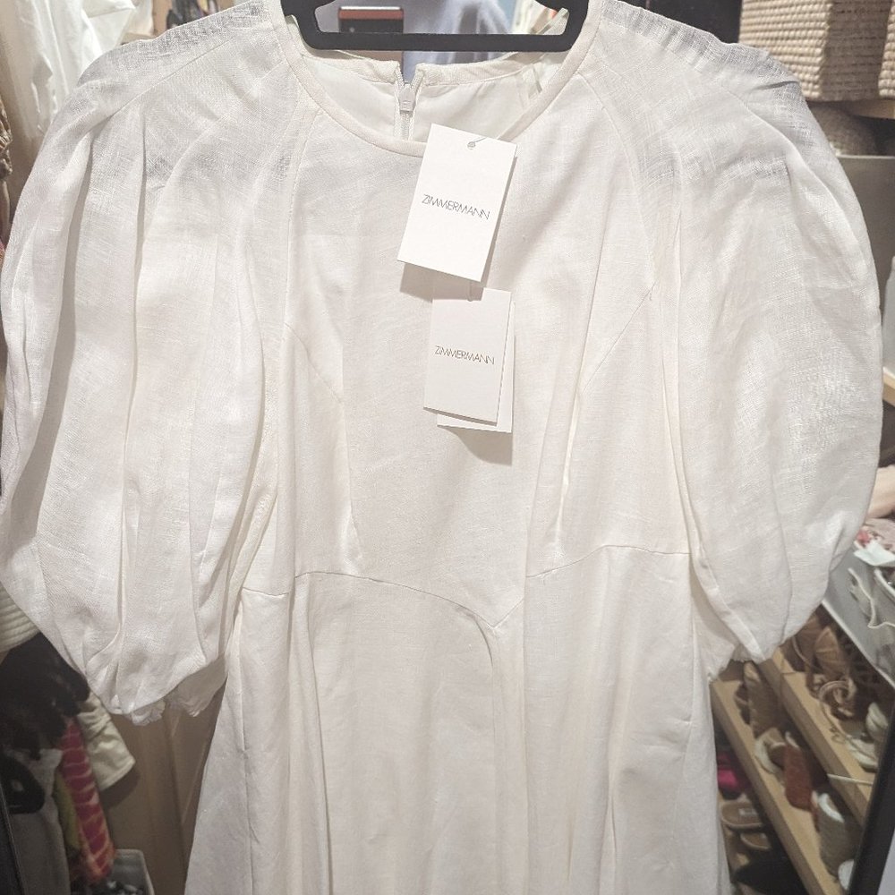 BRAND NEW Zimmermann White silk linen blend dress (fully lined)